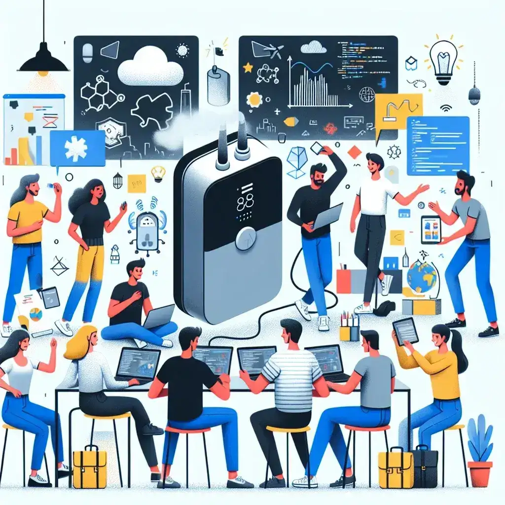 "Dispositivo portátil de monitorización de calidad del aire creado por startups españolas, mostrando tecnología innovadora para medir contaminantes ambientales."